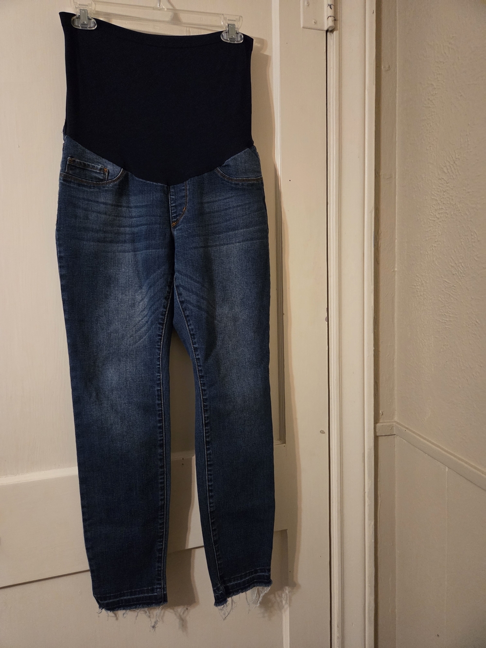 S.O.N.G. Maternity Dark Blue Denim Jeggings with Black Stretch Waistband M